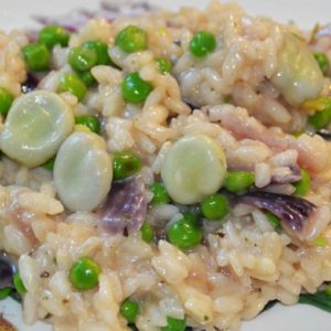 broad beans and peas with risotto rice