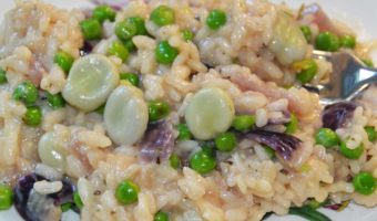 broad beans and peas with risotto rice