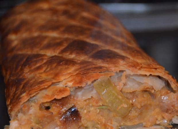 onion and lentils wrapped in pastry