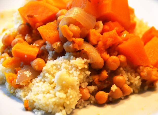 butternut squash with chickpeas served on a plate