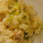 portion of rice with leek and cauliflower