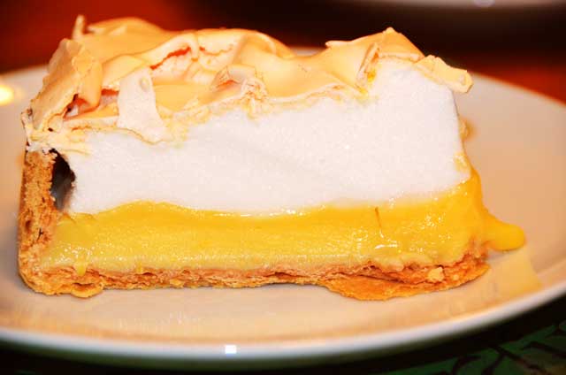 slice of lemon meringue pie on a plate