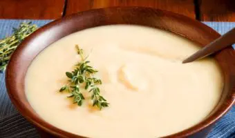 creamy white soup in a bowl
