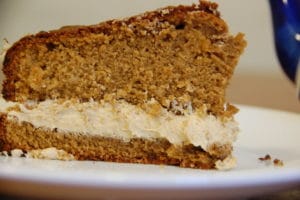slice of coffee cake with buttercream filling