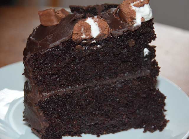 Piece of Chocolate Cake ready to be eaten
