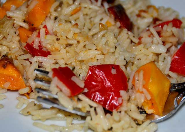 rice with chopped peppers and squash