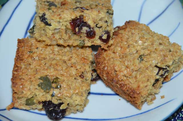 three-squares-flpajacks-on-plate-showing-fruit-seeds